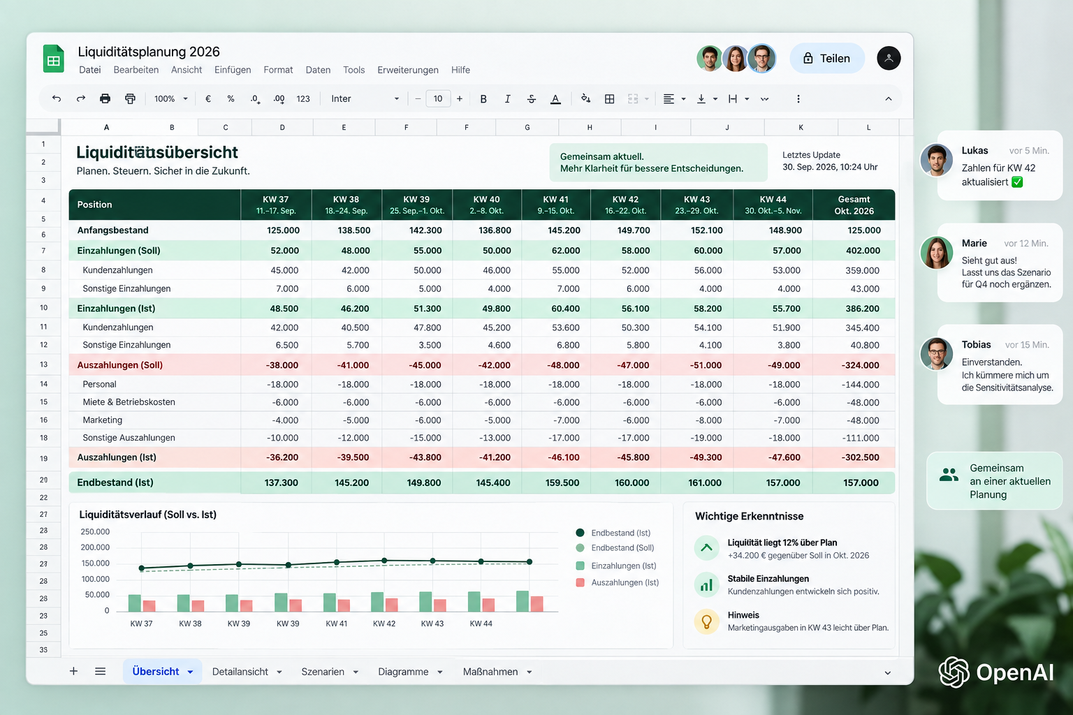 Liquiditätsplanung in Google Sheets aktualisieren